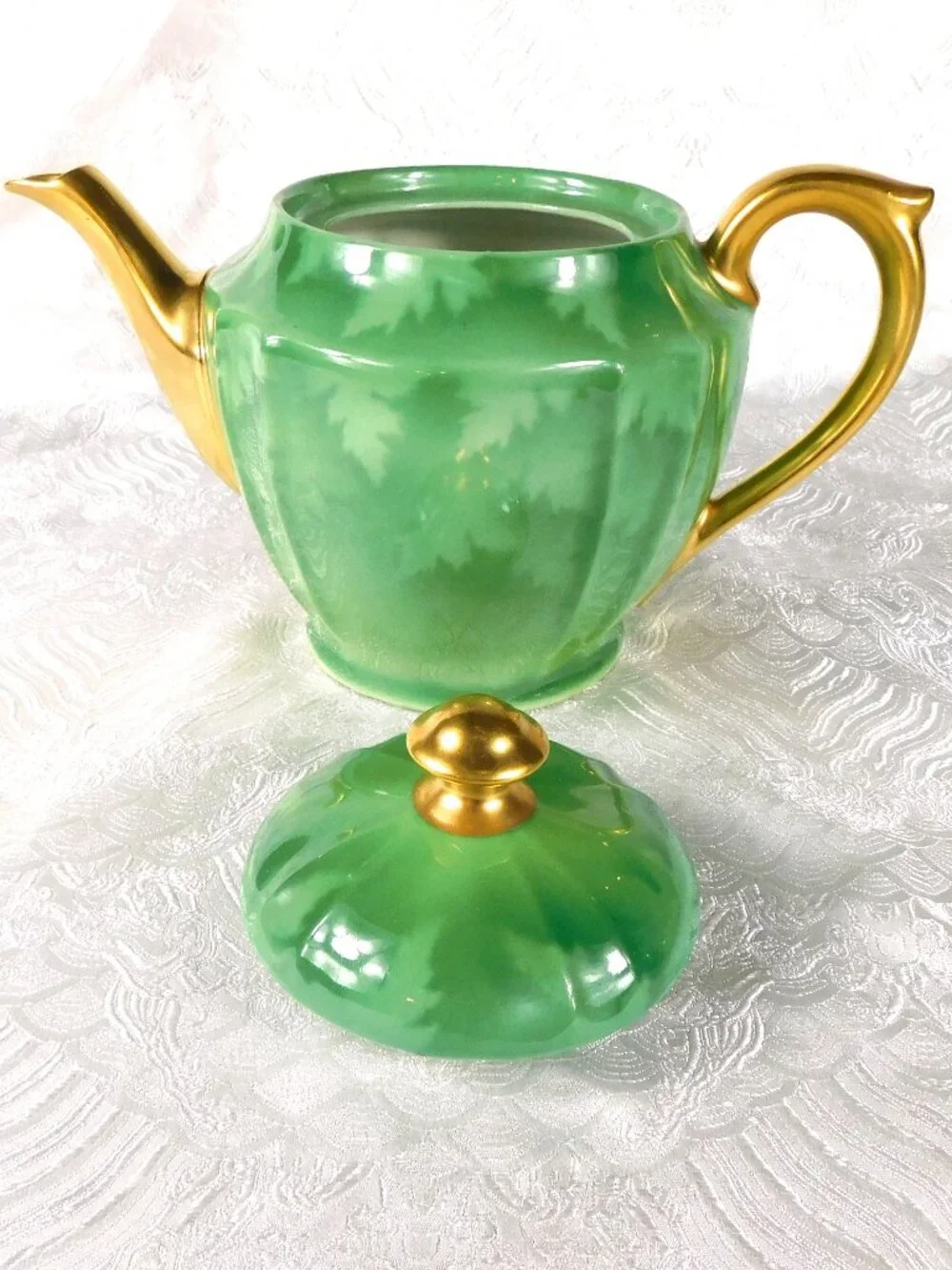 Green Pickard Teapot with Sugar Bowl, Creamer and Five Cups  # 27424